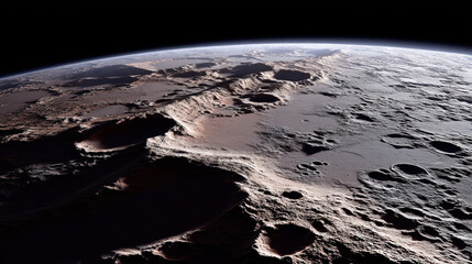 Lunar surface with shadows revealing detailed craters for planetary science exploration and study of celestial terrain