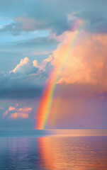 Vibrant Rainbow over Calm Ocean Sunset Vertical Landscape