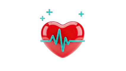3D Heart with EKG and Crosses on White Background