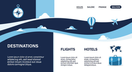 Travel Planning - Destinations, Flights, Hotels, Navigation & Transportation Icons