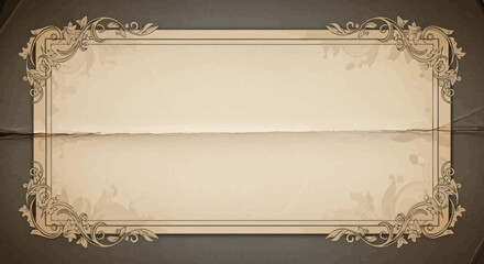 Vintage ornate frame with blank paper, decorative border, antique design