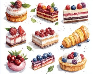 Watercolor Food Illustration Delicious Desserts