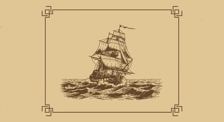 Vintage Sailing Ship in Rough Seas - Antique Nautical Illustration