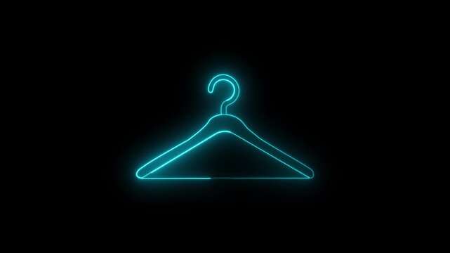 Cyan Neon Outline of a Clothes Hanger on a Black Background garment hanger coat hanger