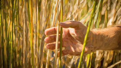 Fototapeta premium Hand in Field of Wheat