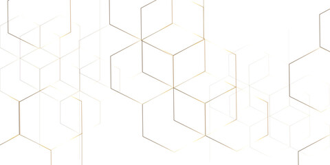 Abstract white background with gold hexagons seamless pattern and geometric in vector design. Futuristic blue neon honeycombs. Modern technology design .Minimal style website banner, decoration .