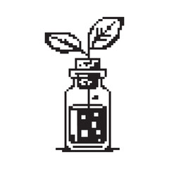 A pixelated illustration of a small plant growing in a glass jar
