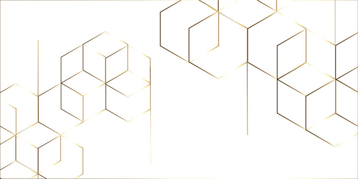 Abstract white background with gold hexagons seamless pattern and geometric in vector design. Futuristic blue neon honeycombs. Modern technology design .Minimal style website banner, decoration .