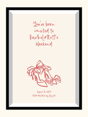 Cute bachelorette party invitation. Shoes ink sketch style doodles.