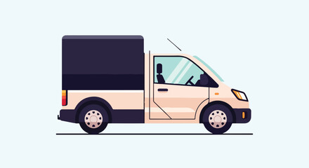 Cream and black cargo van illustration on a light blue background © Tulippp