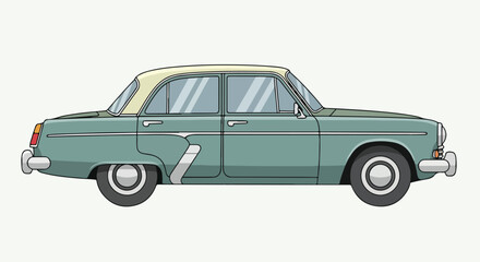Fototapeta premium Retro Turquoise Sedan with Cream Roof, Classic Vehicle Illustration