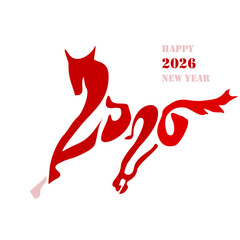 Holiday card Happy New Year 2026. Stylized image of a fire horse according to the Eastern Chinese calendar. Astrological New Year.