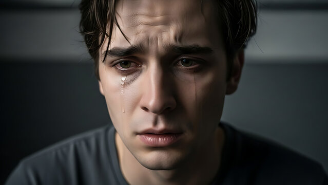 Young sad man with stress feeling down and failed Closeup of a sad man with anxiety and depression d