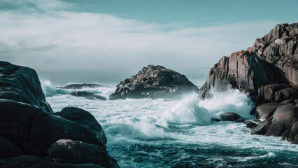 Ocean Waves Crashing on Rocks