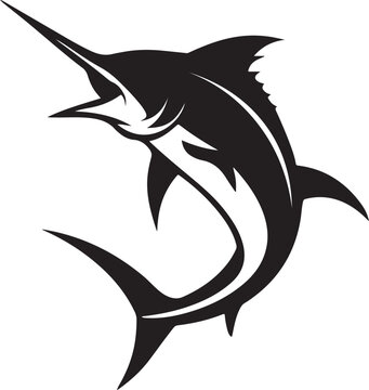 Black marlin fish silhouette jumping out of water vector illustration on transparent background