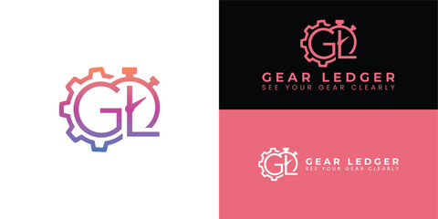 The modern GL monogram is for a website that tests and compares sports gear. The G incorporates a mechanical gear, and the L features a stopwatch.
