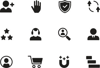 User Profile Interface Icon Silhouette Vector Set, Account Search Rating Symbols Collection Isolated On White Background