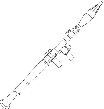 Outline of a rocket-propelled grenade side view vector illustration. Bazooka vector outline. 