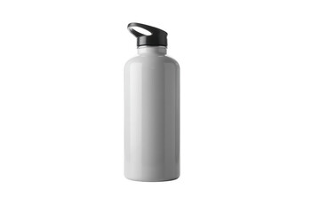 White reusable water bottle with black lid white water bottle isolated on a transparent background