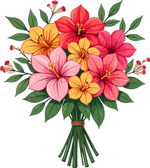 Colorful wildflower bouquet, natural floral illustration isolated on white background for spring and nature themes