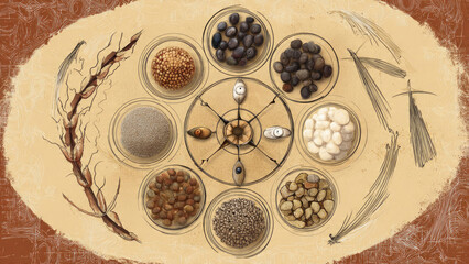 Fototapeta premium Wheel of Seeds Illustration