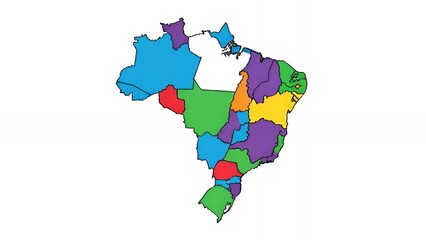 Obraz premium Colorful vector map of Brazil with distinct regions highlighted