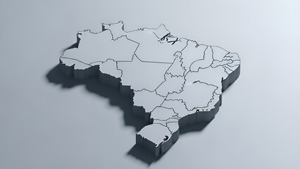 3D map of Brazil with highlighted states on gray background