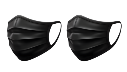 Two black face masks isolated on transparent background