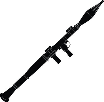 Silhouette of a rocket-propelled grenade side view vector illustration. Bazooka side view vector. 