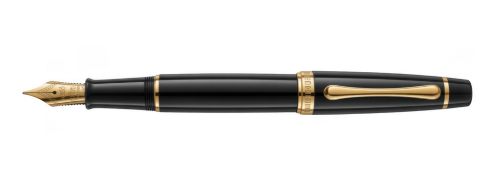 Black fountain pen with gold accents isolated on a transparent background - Powered by Adobe