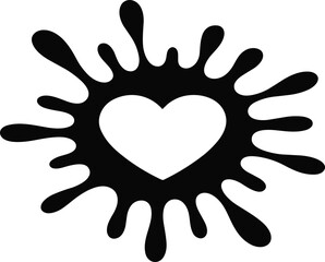 Obraz premium High-Contrast Black and White Graphic Illustration of a Thick Rounded Ink Splatter Centered Around a Heart Silhouette for Bold Apparel Design