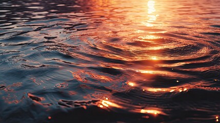 Rippling water surface glowing with warm golden reflections from a setting or rising sun, creating a serene and dynamic abstract pattern of light and shadow