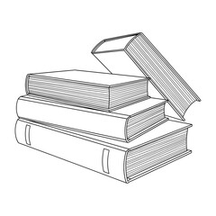 Education Graduation Illustration &ndash; Stack of Books with Graduation Cap Line Art Black and White Academic Icon
