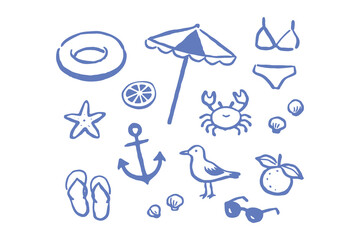 Summer beach doodle icons hand drawn vector illustration