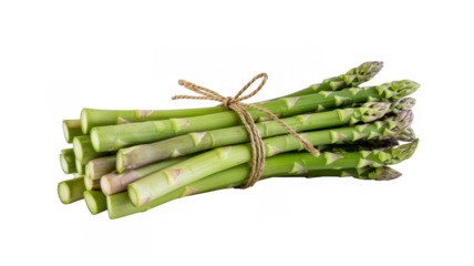 Bunch of fresh green asparagus tied with twine isolated on a transparent background