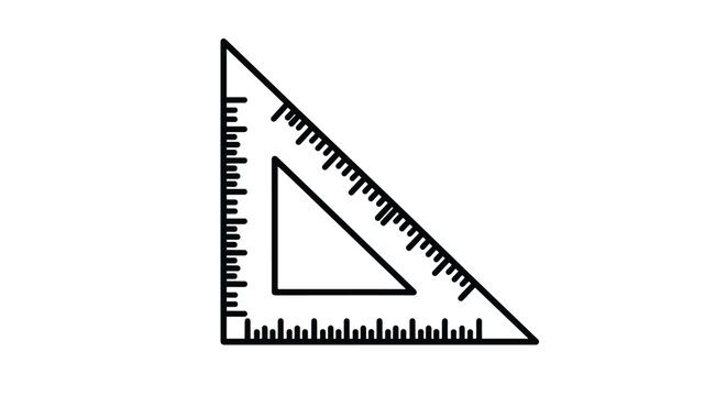 Black and white line art icon of a triangle ruler a common tool for geometry mathematics and technical drawing.