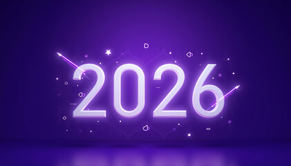 Glowing 2026 numbers with abstract shapes and stars