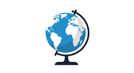 Simple flat design icon of a world globe showing the continents of Africa and Europe on a dark stand.