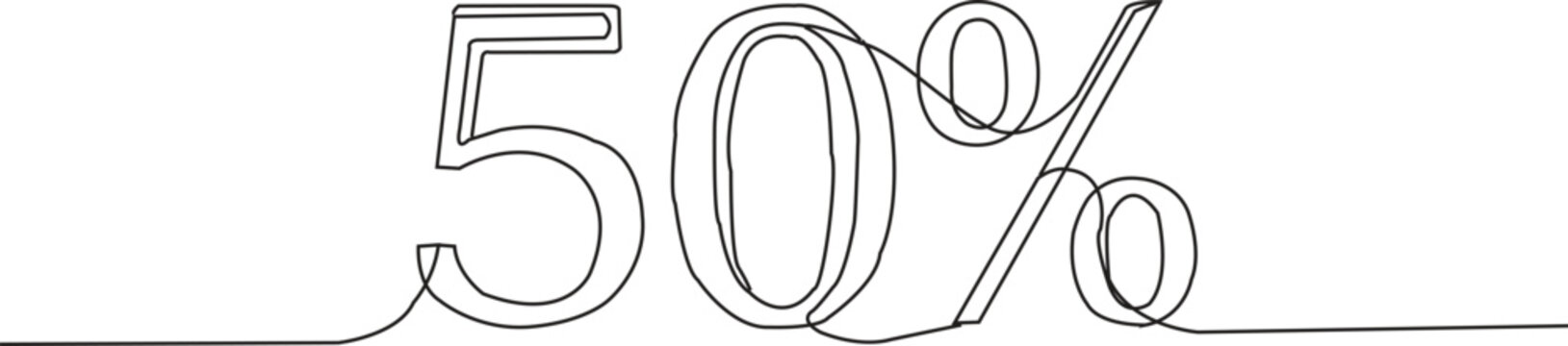 Fifty percent discount symbol rendered in a unique continuous line art style for sales