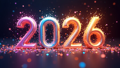 2026 numbers with glossy finish and confetti explosion