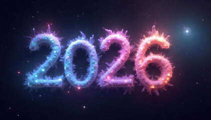 Ethereal 2026 Numbers with Frosty Texture and Starry Sky