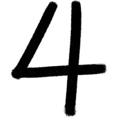 Black number four. number 4.hand drawn doodle illustration.