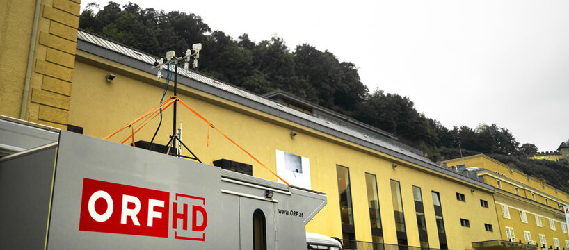 salzburg, salzburger land, austria- 24 07 2025: a orf tv broadcasting truck panorama