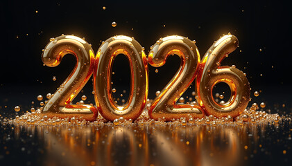 Shiny Gold 2026 Numbers on a Bed of Glitter new year