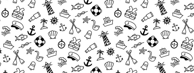 nautical seamless pattern sea sailor ocean doodle hand drawing cute kids children,