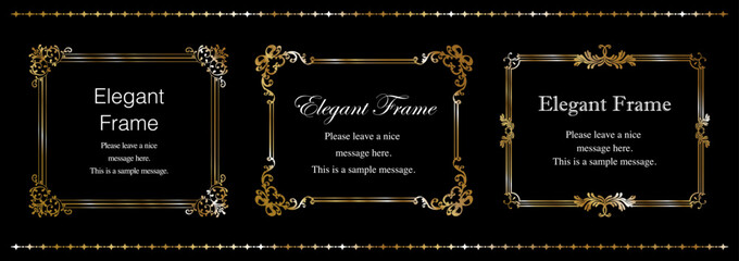 高級感のあるエレガンスなフレームセット、飾り罫、装飾デザイン、上品なあしらい、ゴールド