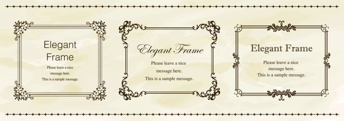 高級感のあるエレガンスなフレームセット、飾り罫、装飾デザイン、上品なあしらい