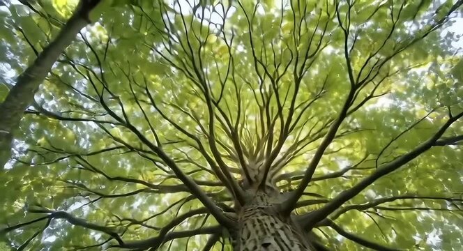 Large green-tree bottom up view.4k video.  