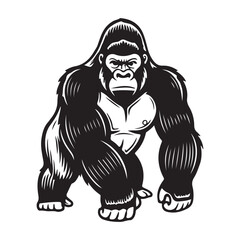 Powerful and striking black and white illustration of a dominant gorilla