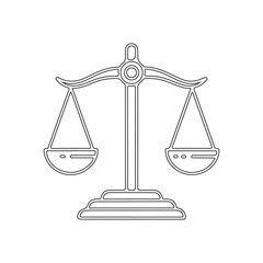 Classic black and white outline icon of scales of justice representing equality and law